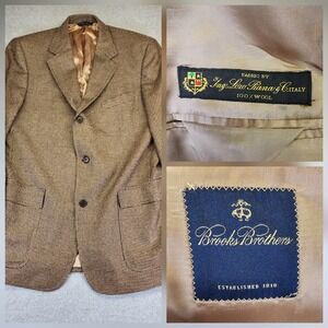 Brooks Brothers Loro Piana Blazer 100% Wool Brown Houndstooth 41R Italy 3 Button